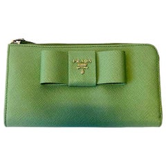 Prada Bow Wallet - Green Saffiano Leather - New Condition