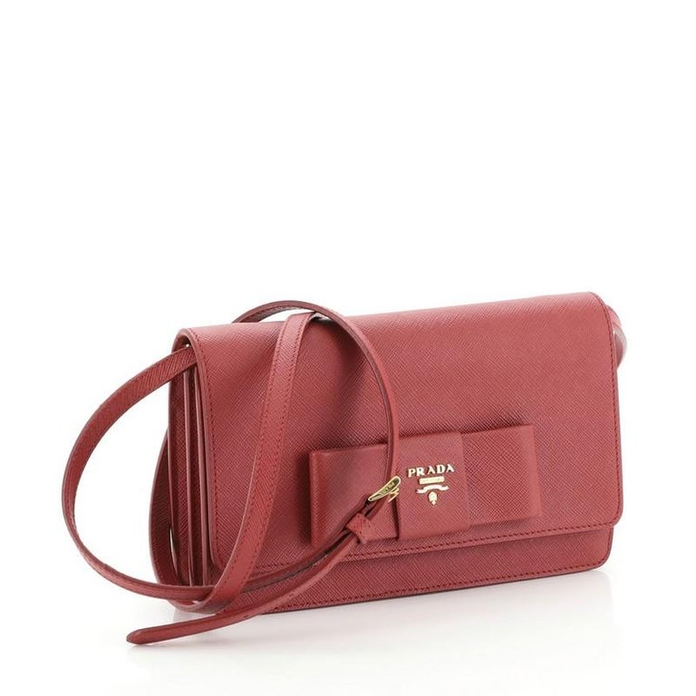 Prada Bow Wallet on Strap Saffiano Leather Small For Sale at 1stdibs