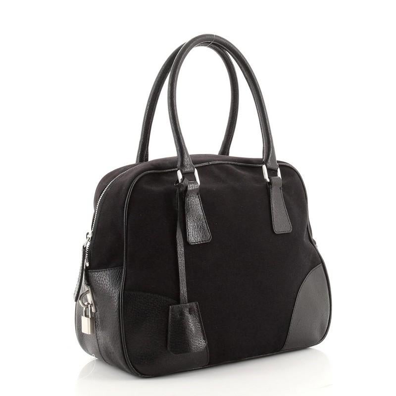 Prada Bowler Tasche Canvas mit Cinghiale Leder Medium (Schwarz)