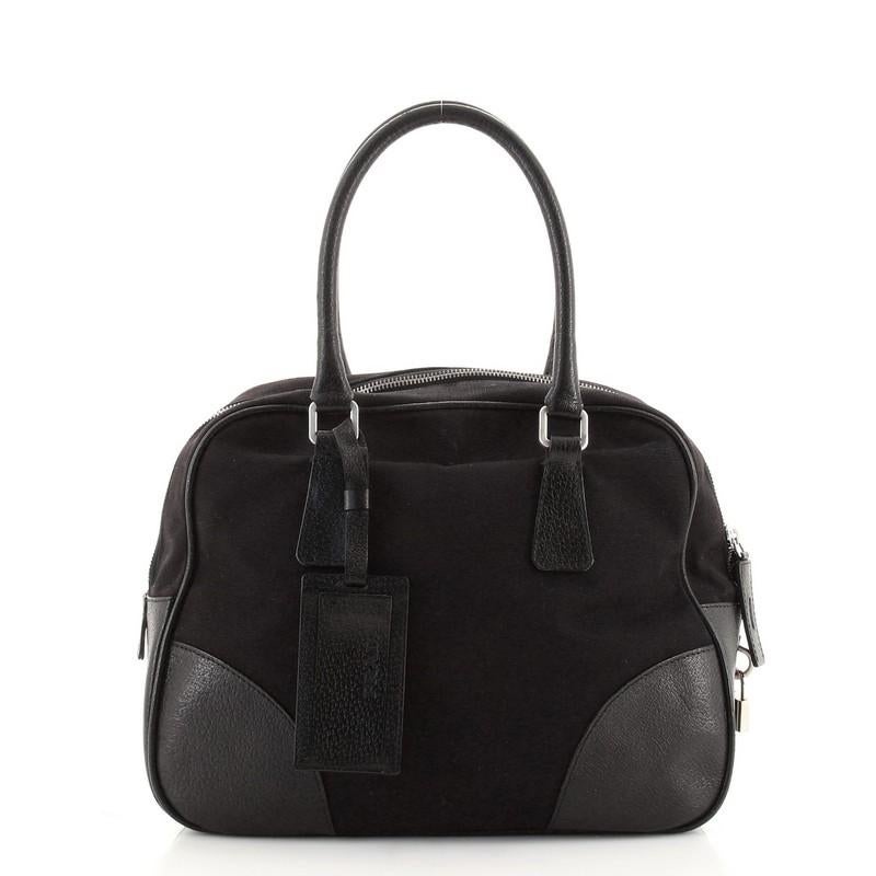 Black Prada Bowler Bag Canvas with Cinghiale Leather Medium