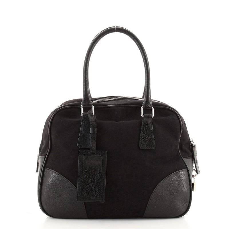 Prada Bowler Tasche Canvas mit Cinghiale Leder Medium im Zustand „Gut“ in NY, NY