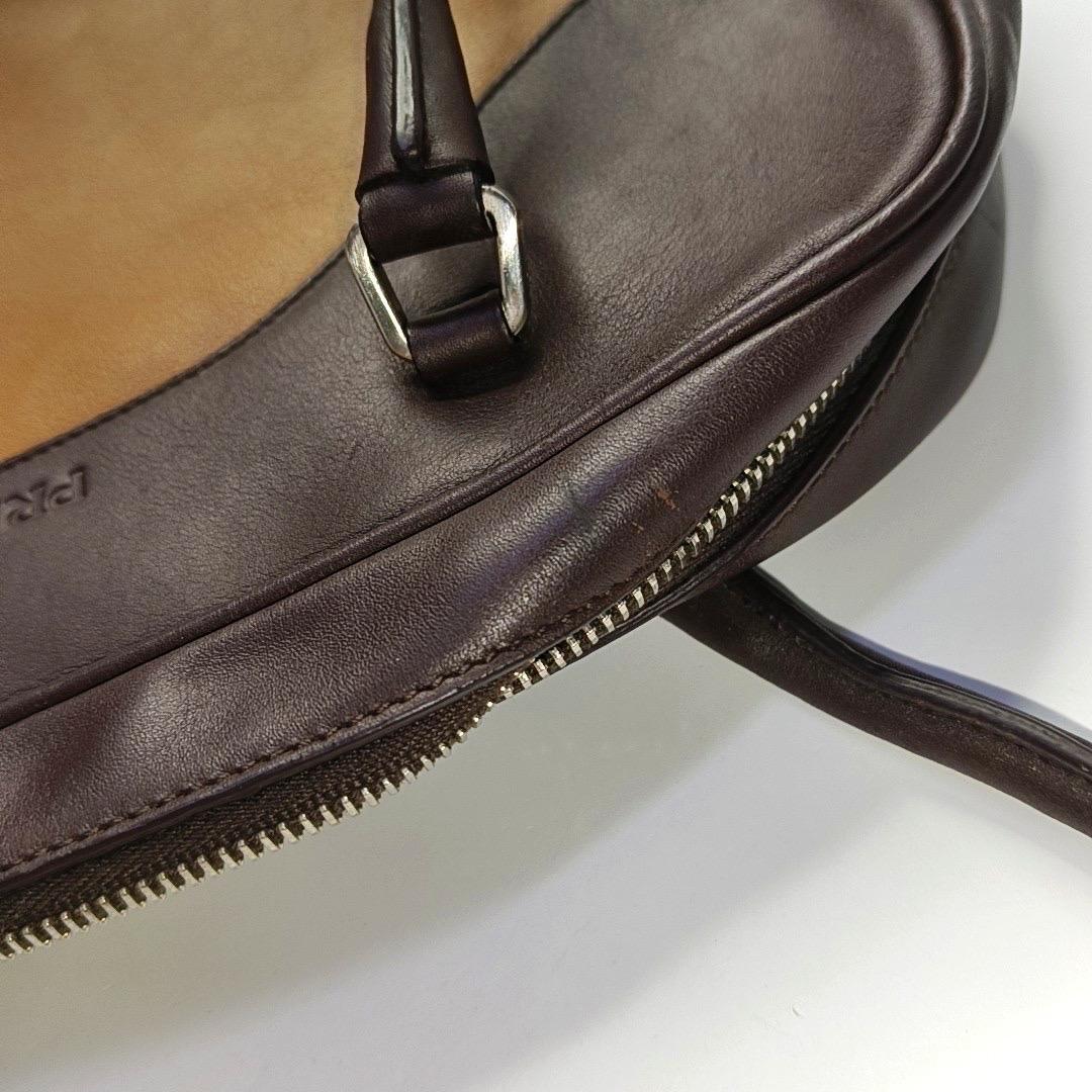 Prada bowling brown leather and suede top handle bag im Angebot 7