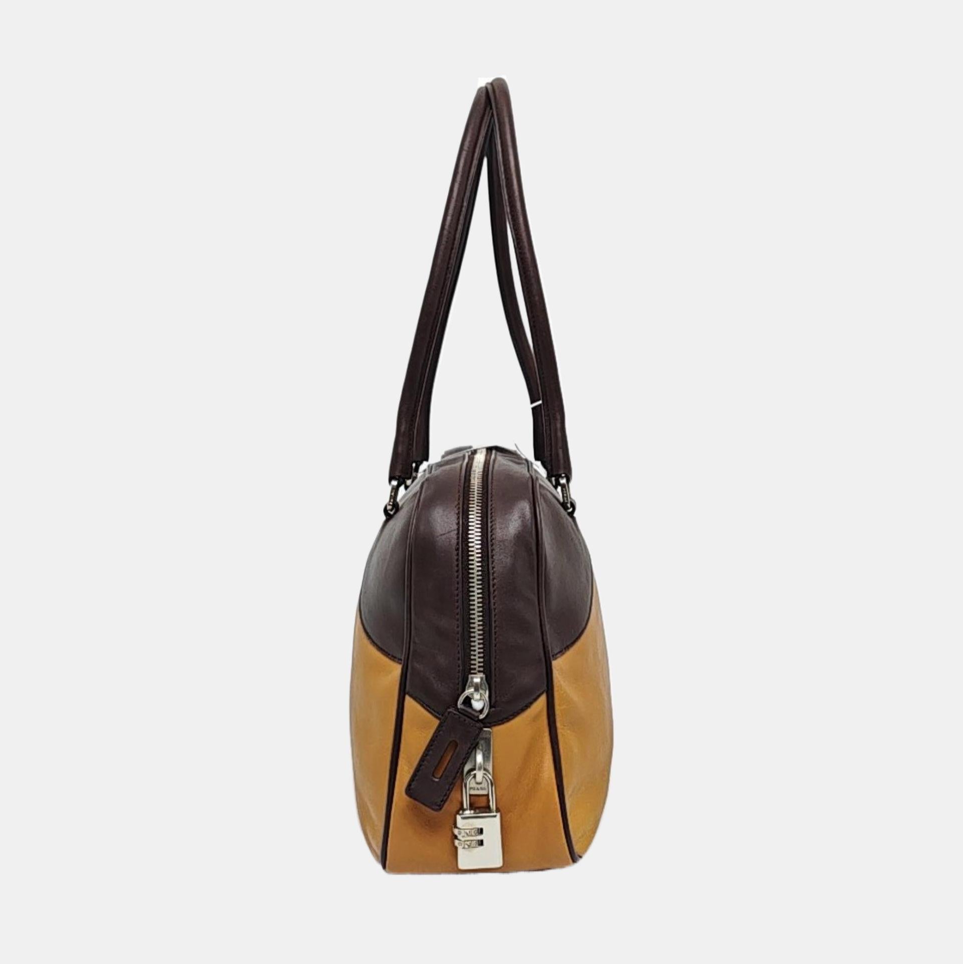 Prada bowling brown leather and suede top handle bag (Braun) im Angebot