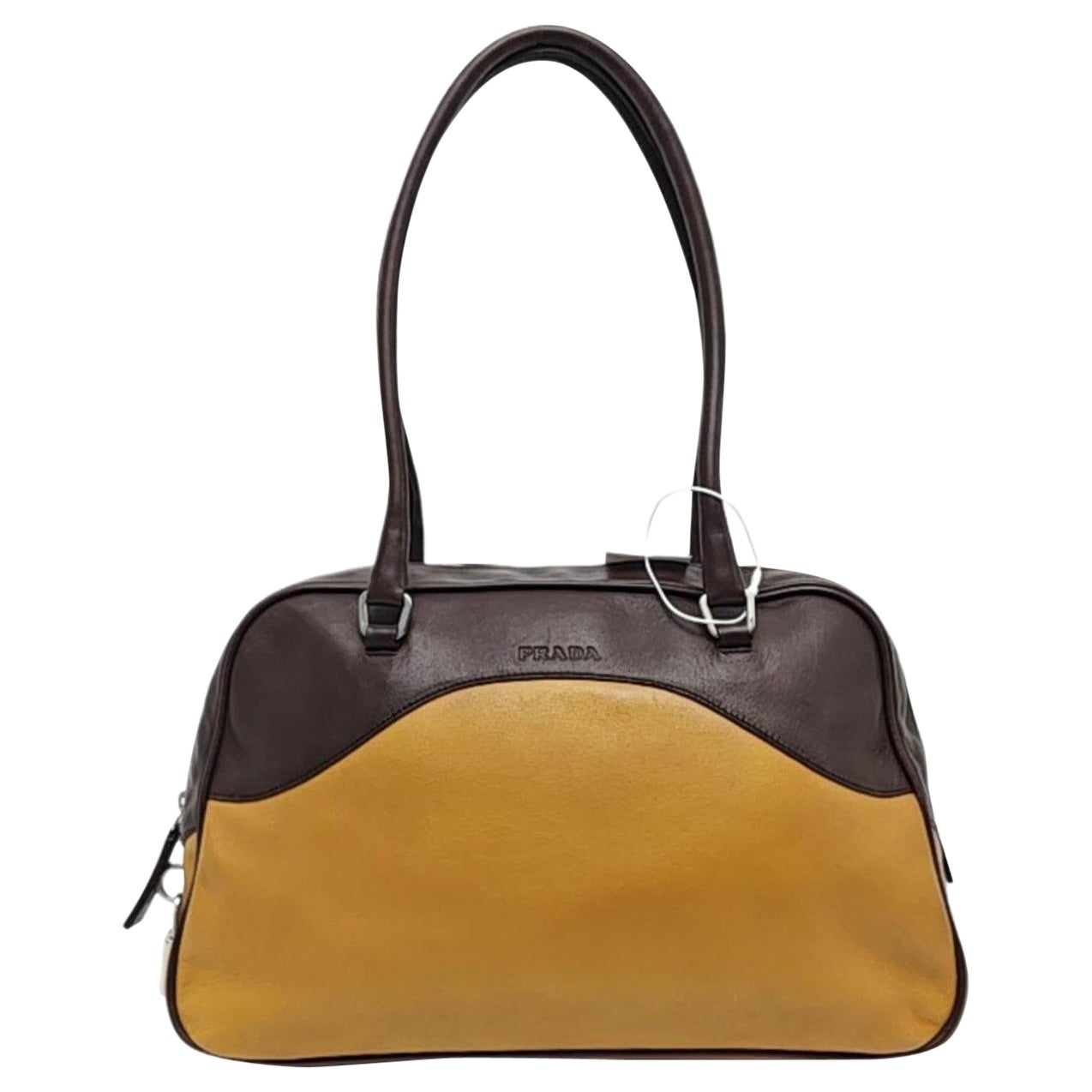 Prada bowling brown leather and suede top handle bag im Angebot