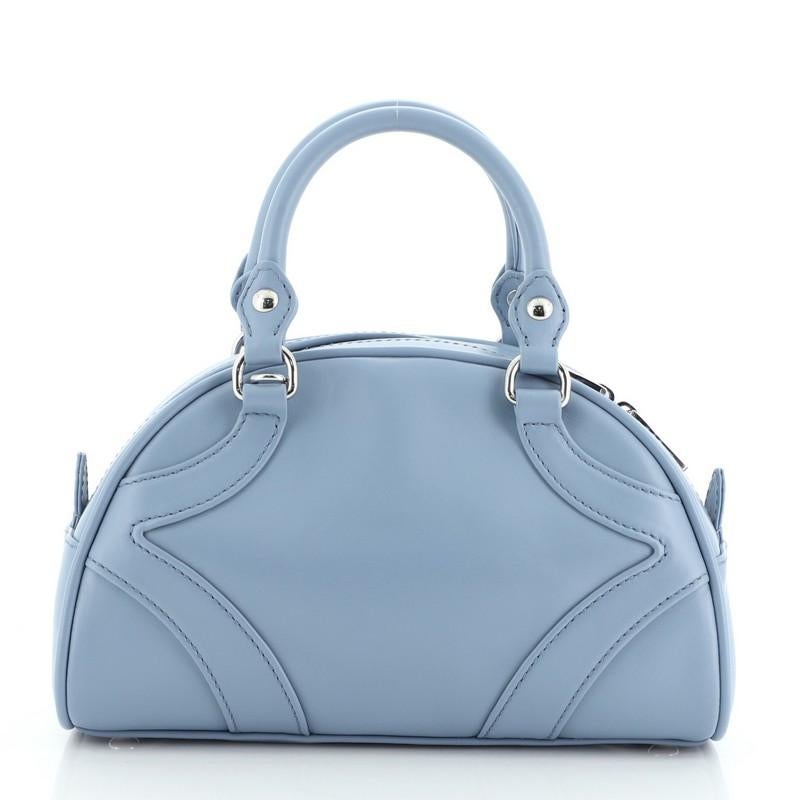 Blue Prada Bowling Convertible Handle Bag Leather Small