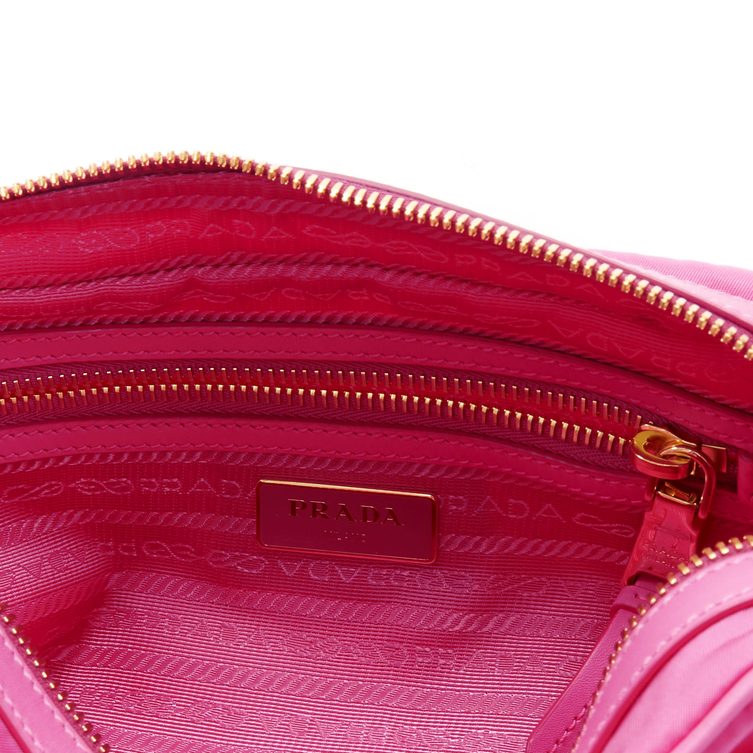 PRADA bright pink Tessuto nylon gold logo crossbody camera bag 2