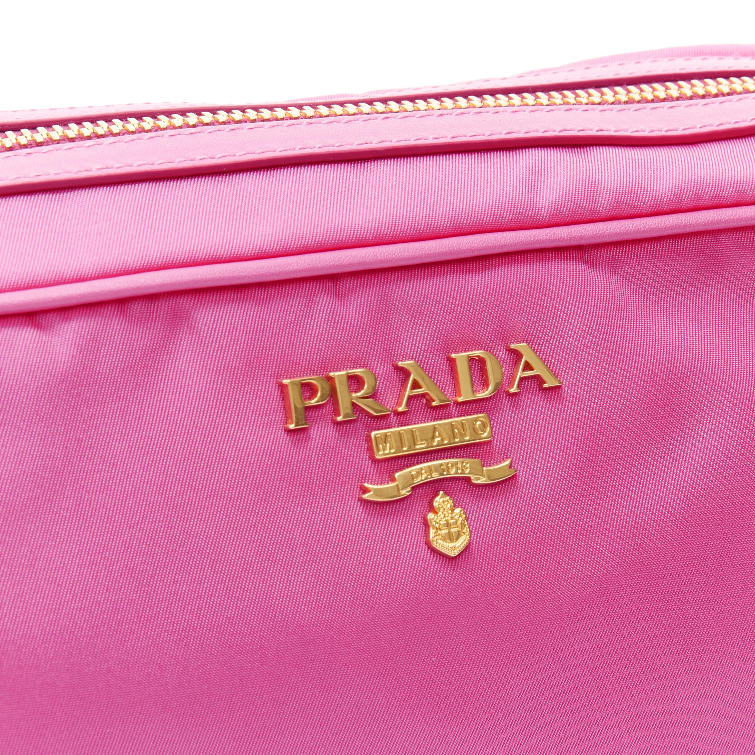 Pink PRADA bright pink Tessuto nylon gold logo crossbody camera bag