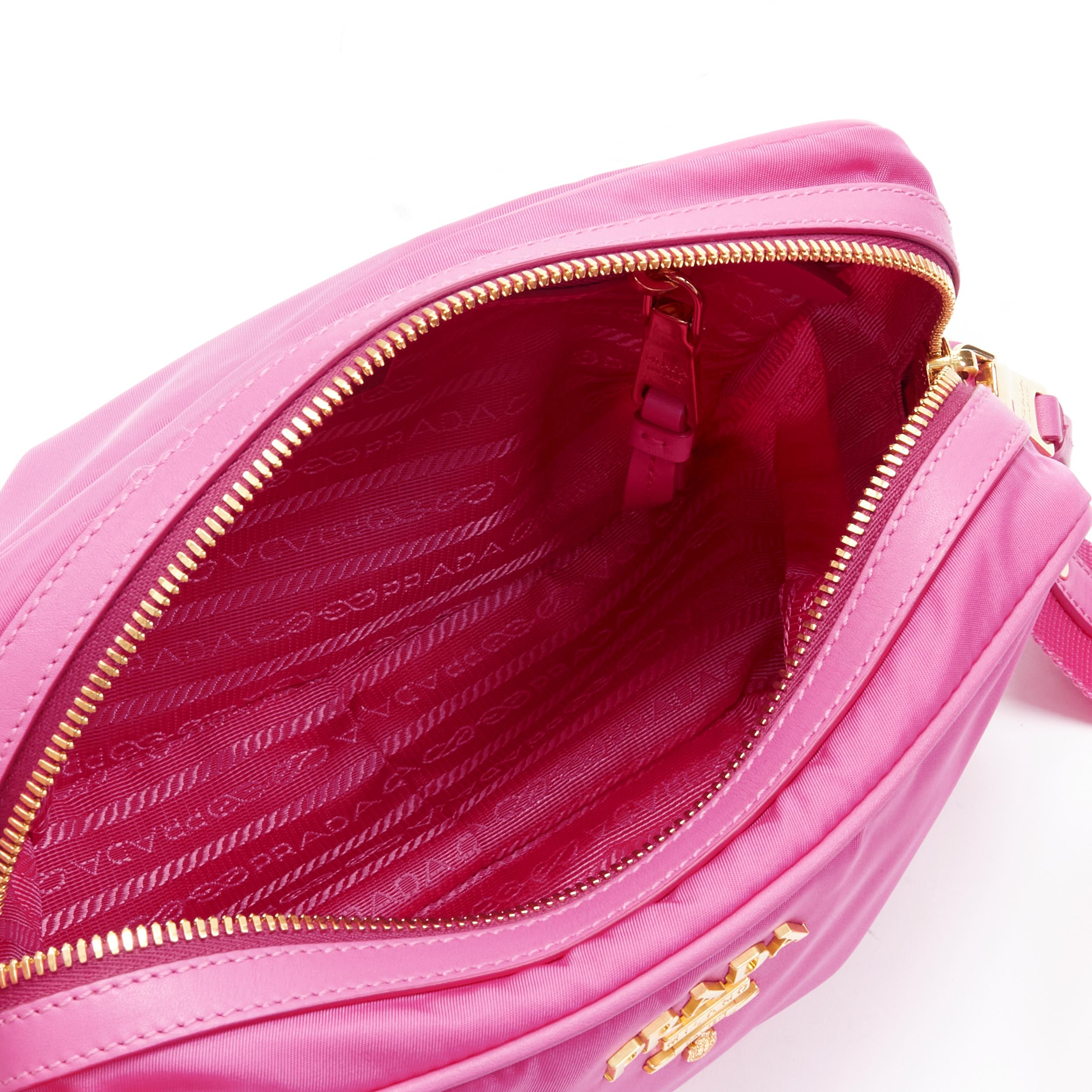 PRADA bright pink Tessuto nylon gold logo crossbody camera bag 1