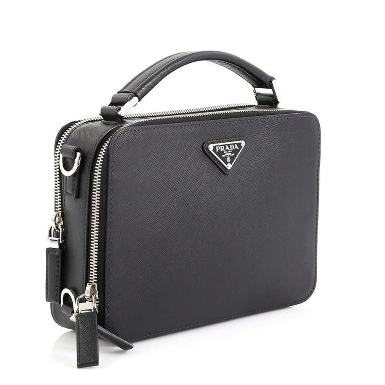 Prada Brique Saffiano Leather Bag - Black Messenger Bags, Bags - PRA306821