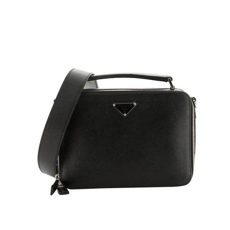 Prada Men's Saffiano Leather Brique Crossbody Bag w/ Nylon Strap