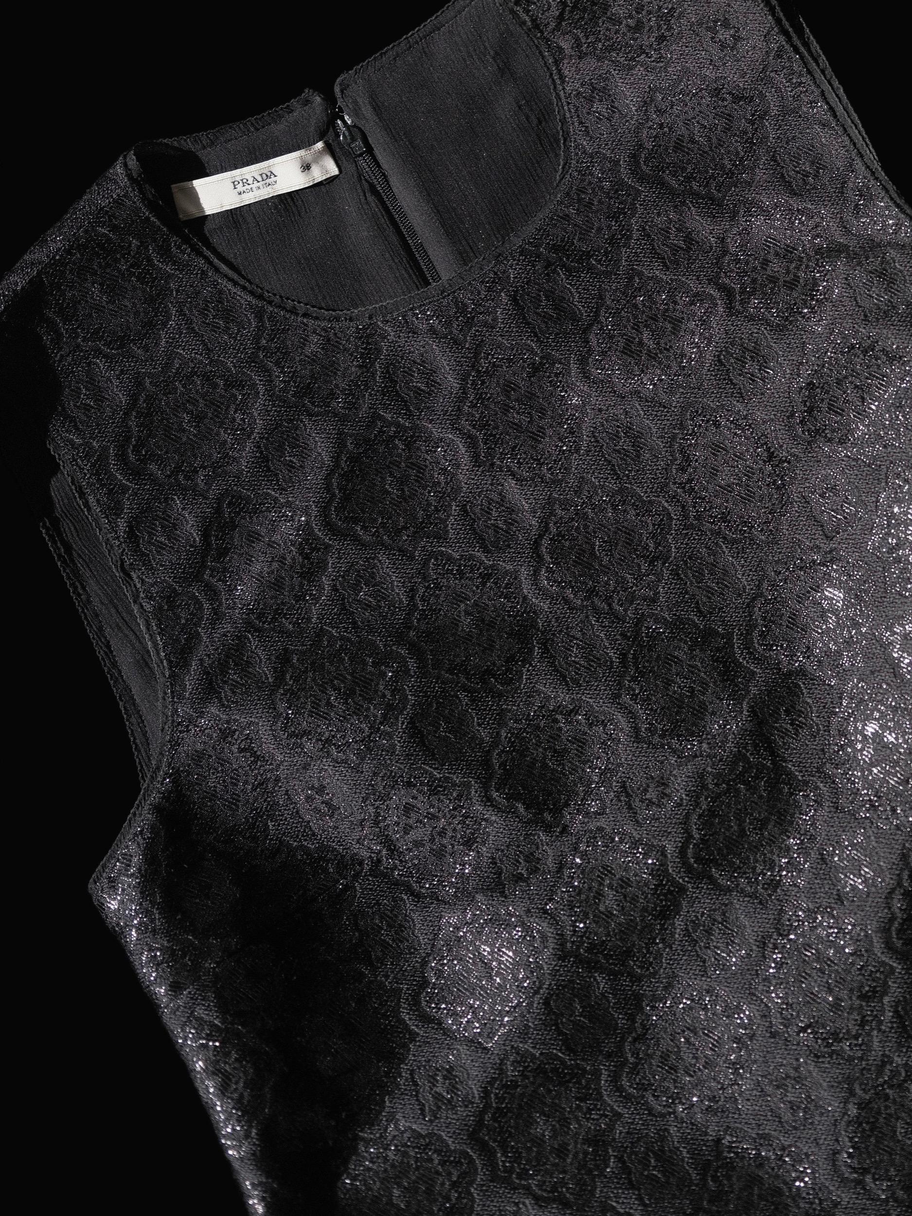 Beige Prada Brocade Top Metallic Black Silk SS08 Size 38 For Sale