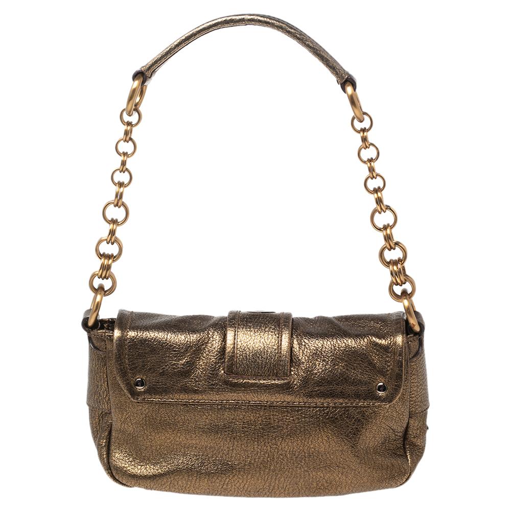Prada Bronze Leather Sandalo Mini Pocket Shoulder Bag In Good Condition In Dubai, Al Qouz 2
