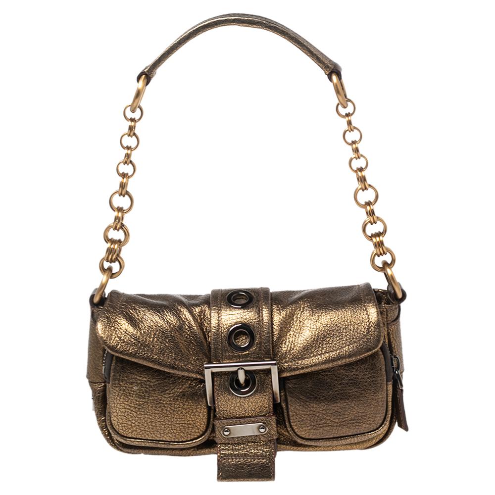 Women's Prada Bronze Leather Sandalo Mini Pocket Shoulder Bag