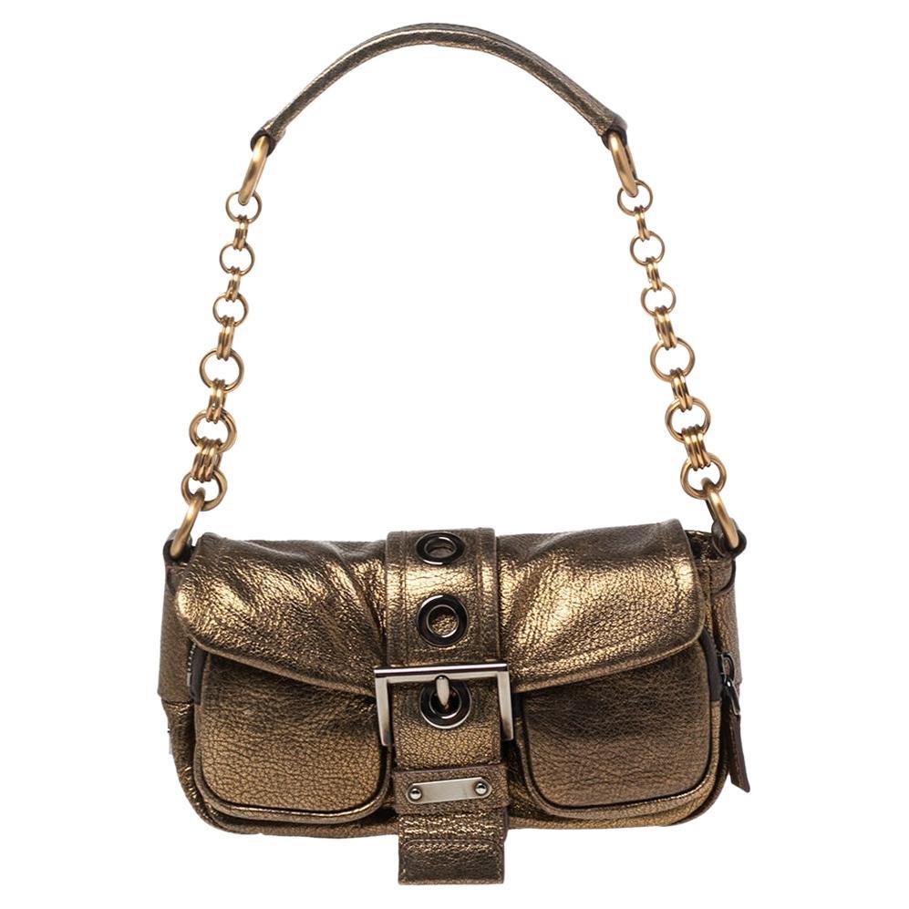 Prada Bronze Leather Sandalo Mini Pocket Shoulder Bag
