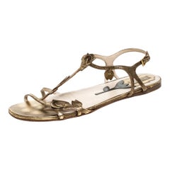 Prada Bronze Leather Tulip Flat Slides Size 39