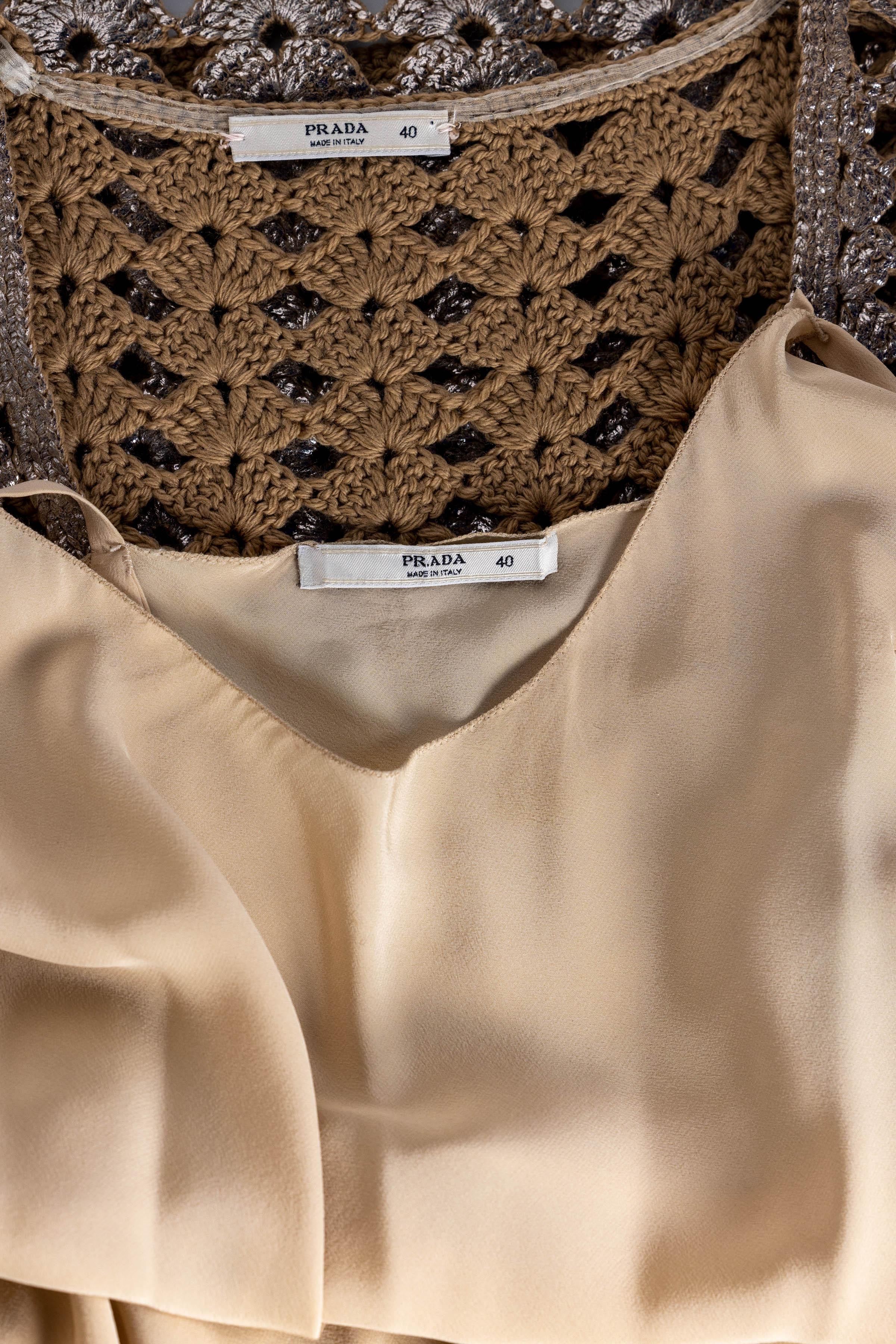 Prada Bronze Metallic Crochet Dress, 2000s For Sale 5