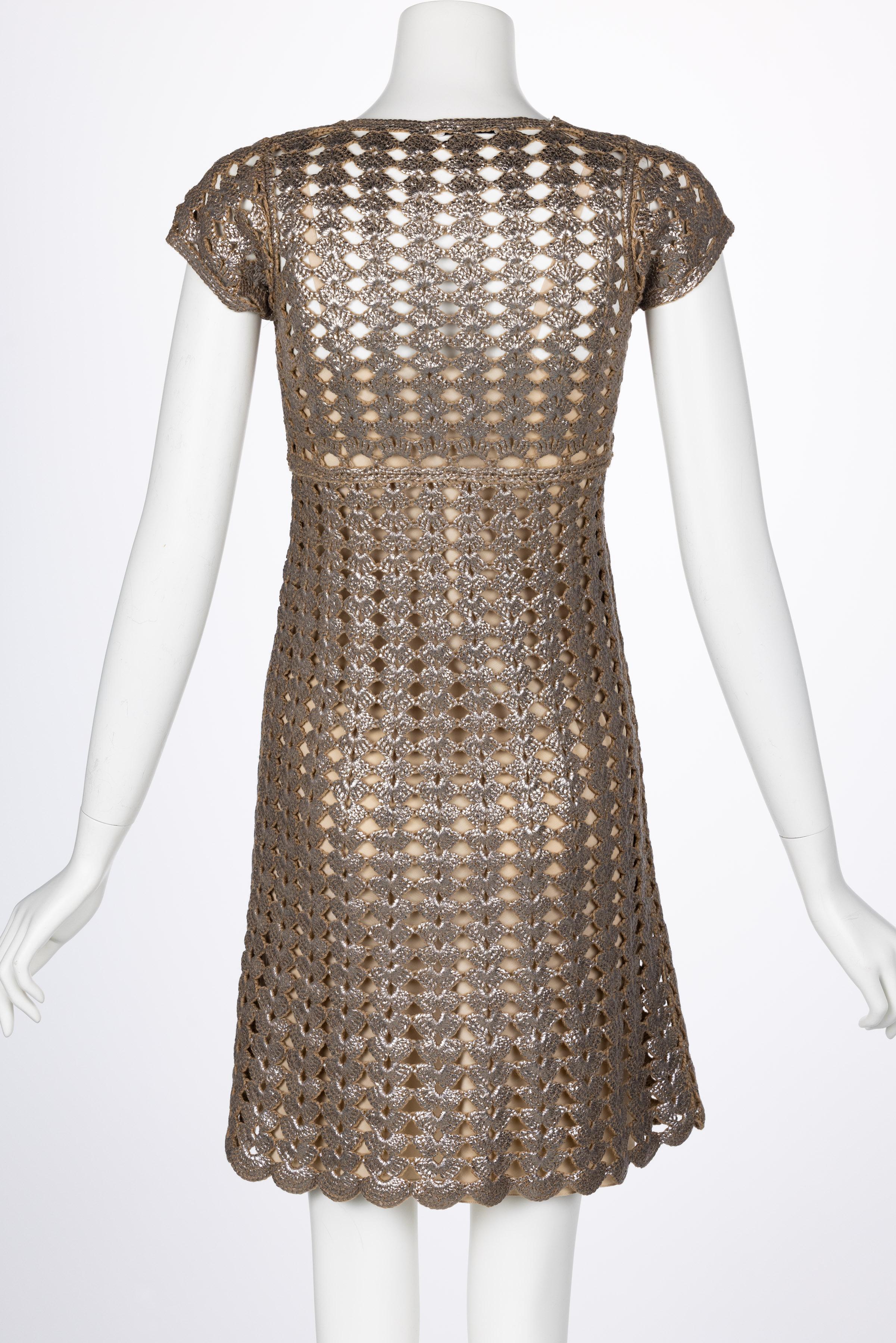 Prada Bronze Metallic Crochet Dress, 2000s In Excellent Condition For Sale In Boca Raton, FL