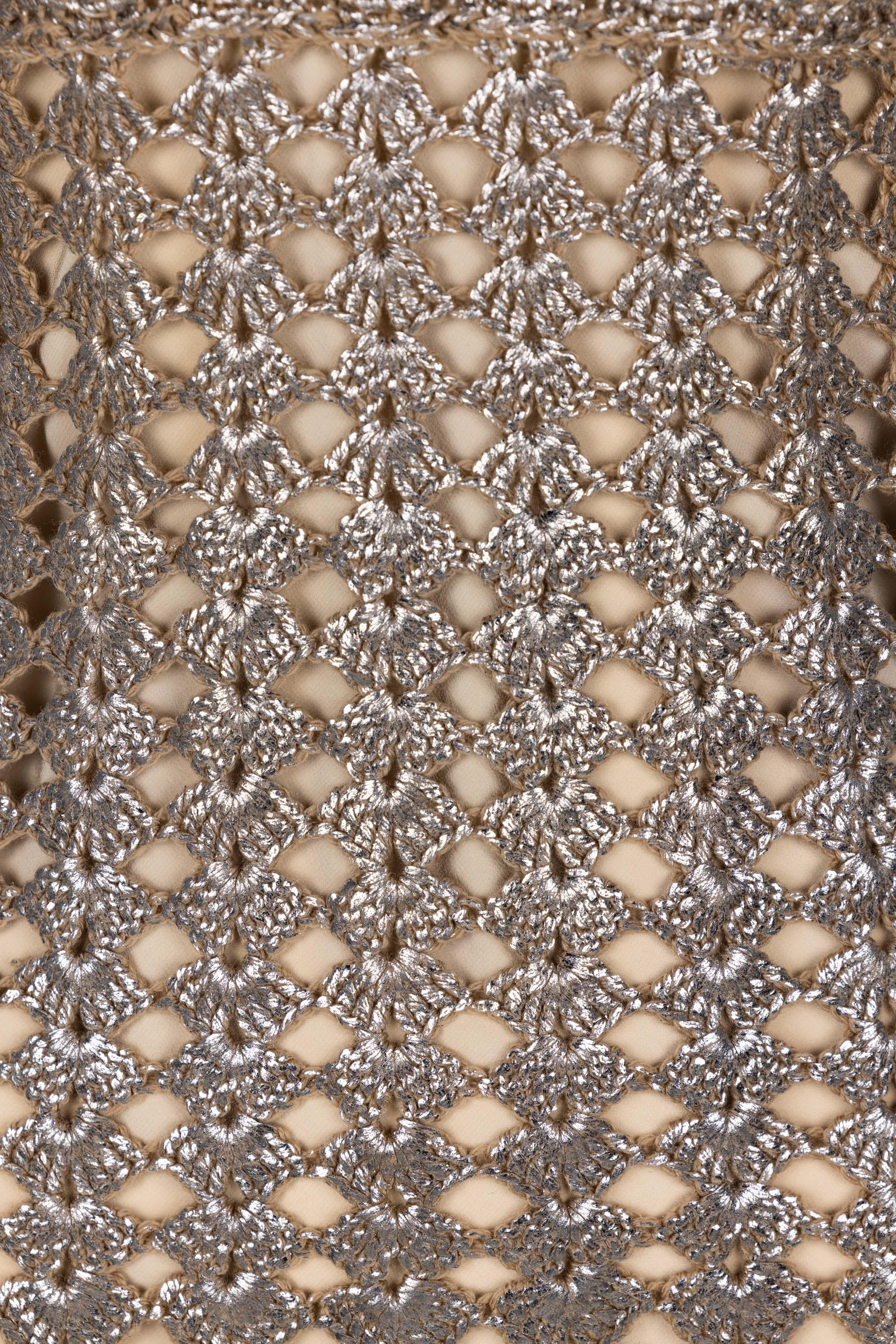 Prada Bronze Metallic Crochet Dress, 2000s For Sale 4