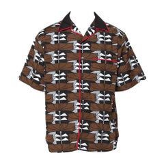 Prada Brown Abstract Printed Cotton Short Sleeve Bowling Shirt XL