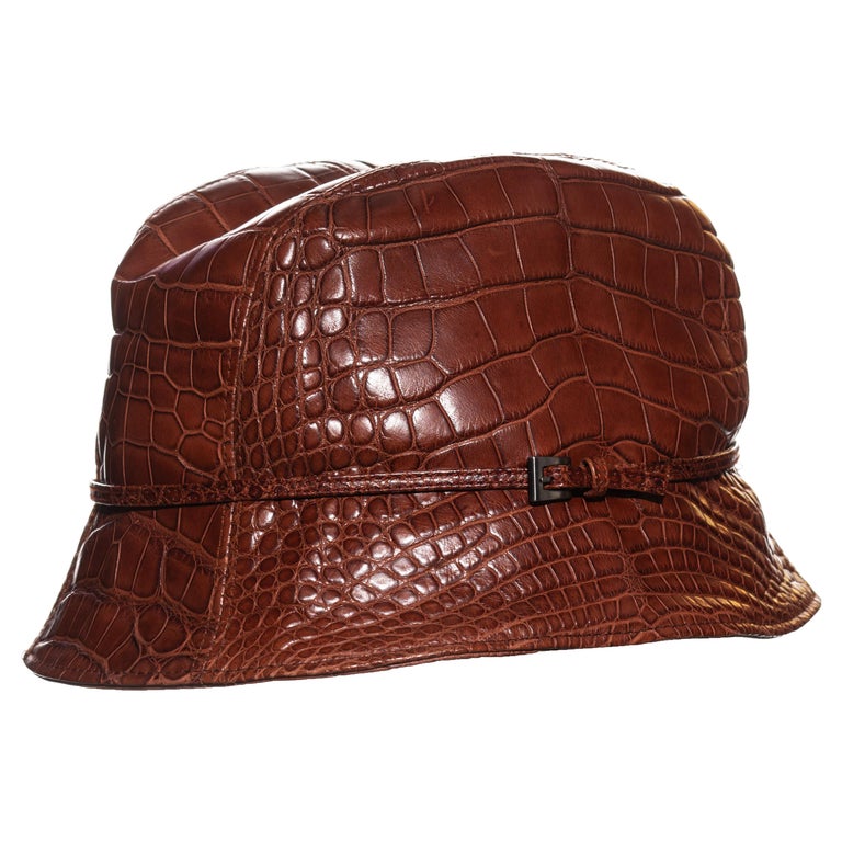 Prada brown alligator bucket hat, fw 2003 For Sale at 1stDibs