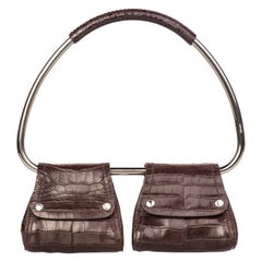 Prada Brown Alligator Embossed Silver Hoop Bag, 2000