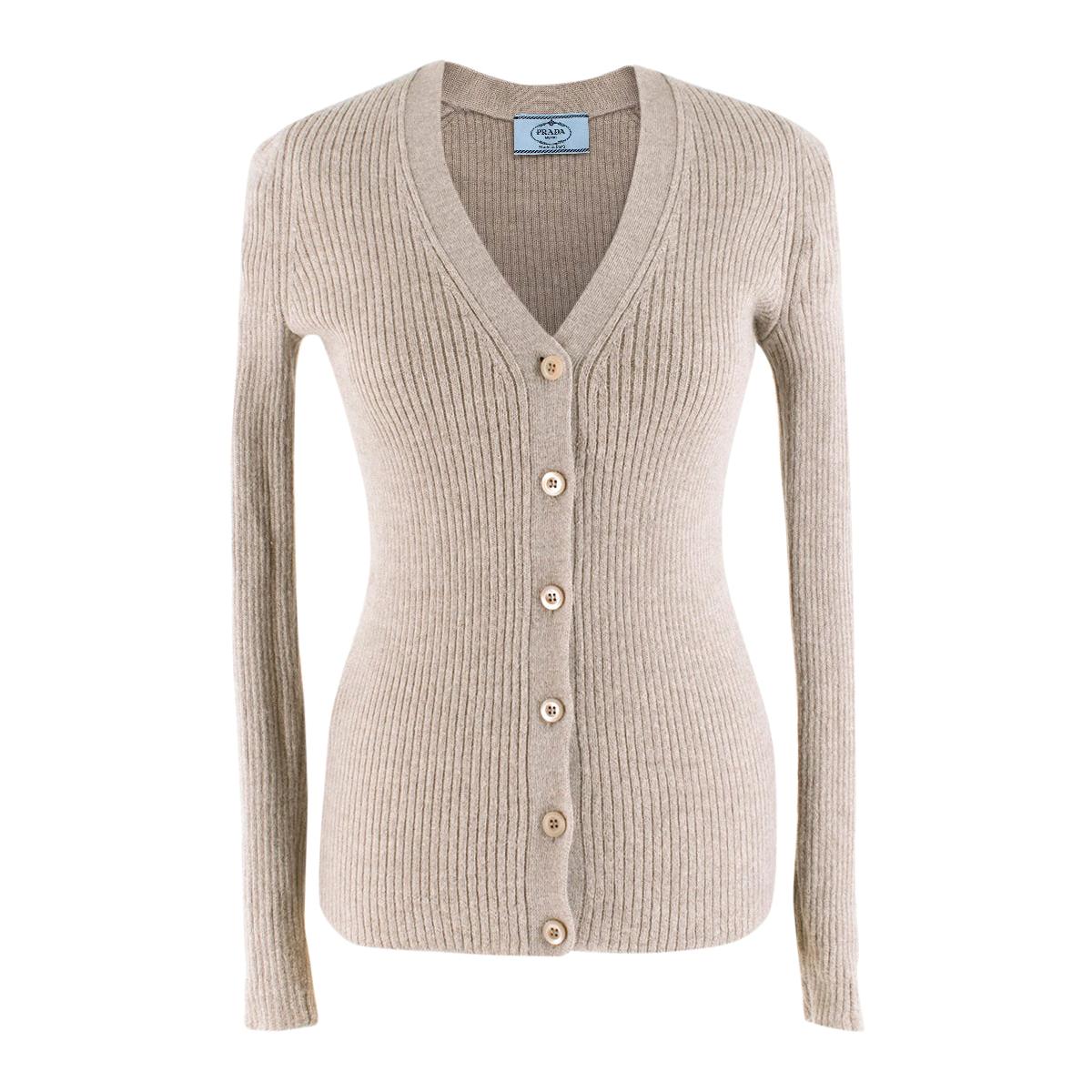 Prada Brown Alpaca Ribbed V-neck Cardigan 38 at 1stDibs | prada
