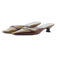 Prada brown and mustard kitten heel mules