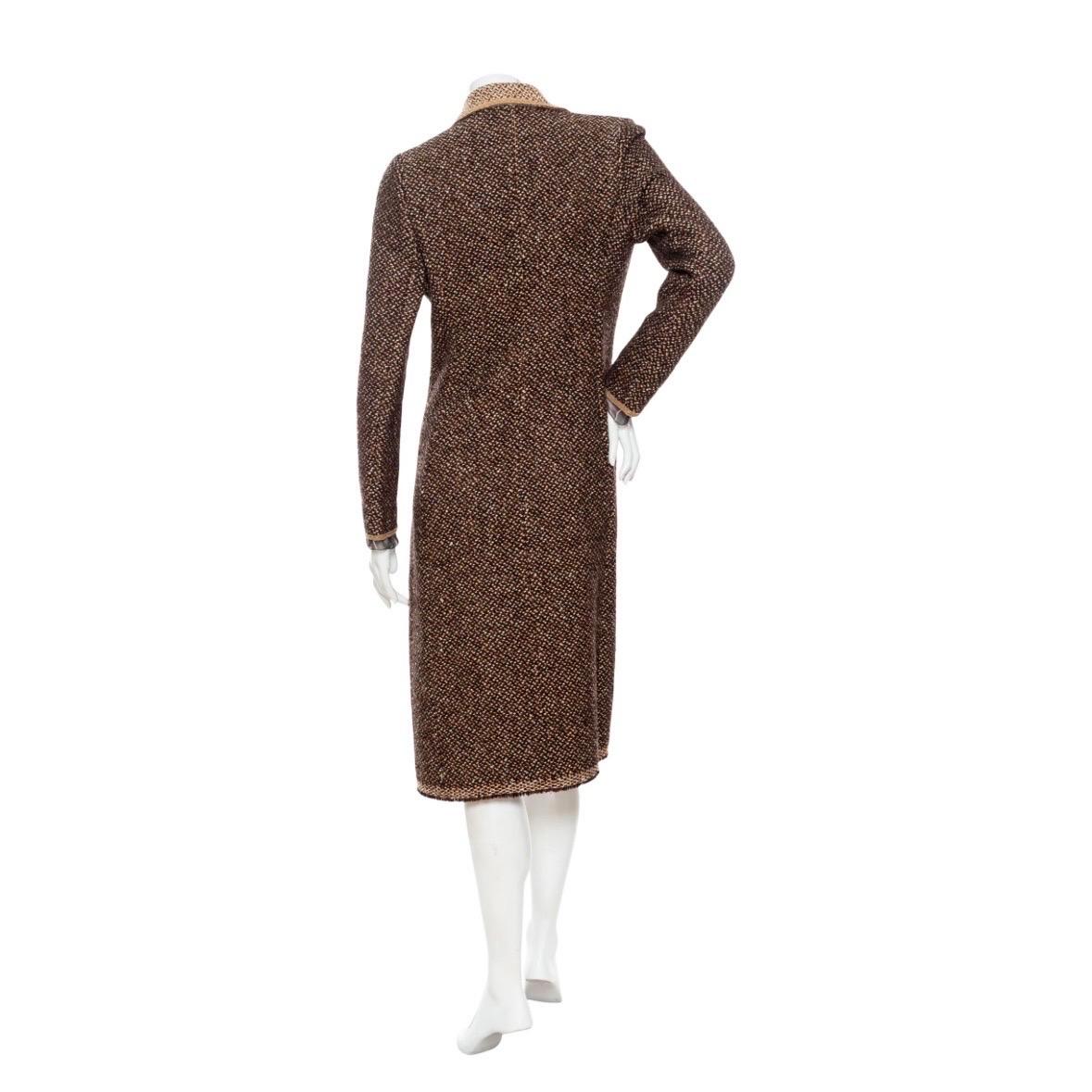 Women's Prada Brown and Tan Virgin Wool Coat and Skirt Two-Piece Set