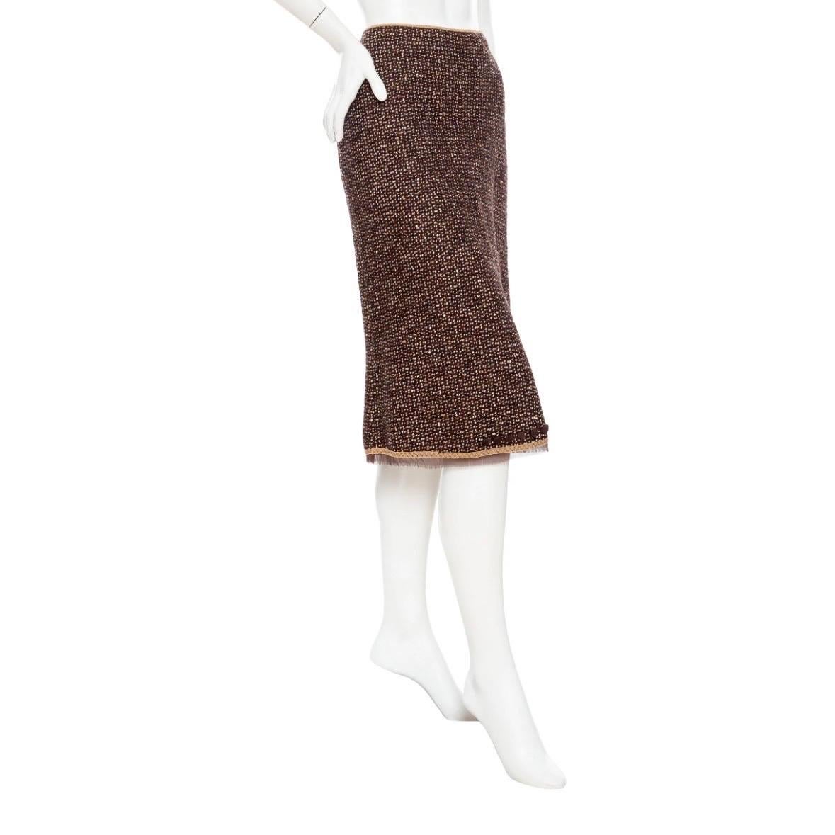Prada Brown and Tan Virgin Wool Coat and Skirt Two-Piece Set 1