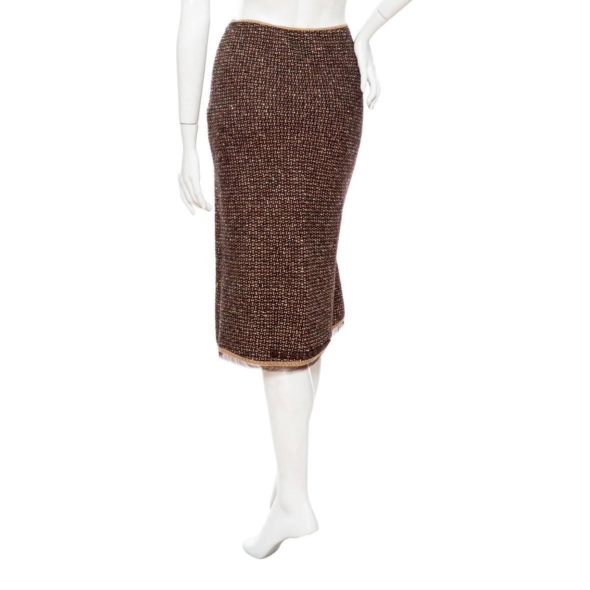 Prada Brown and Tan Virgin Wool Coat and Skirt Two-Piece Set 2