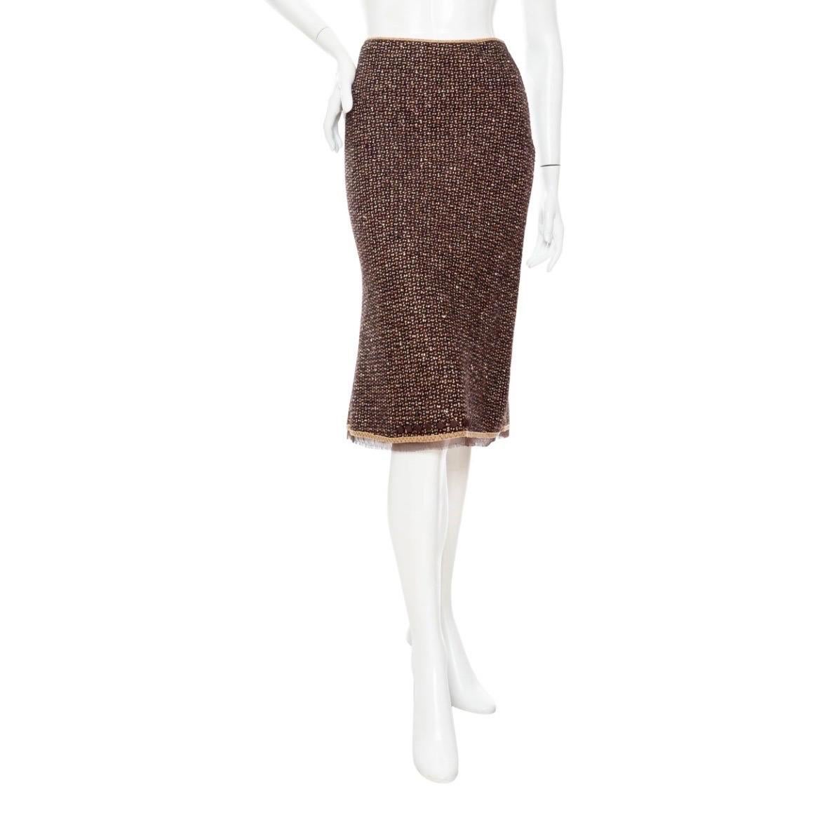 Prada Brown and Tan Virgin Wool Coat and Skirt Two-Piece Set 3