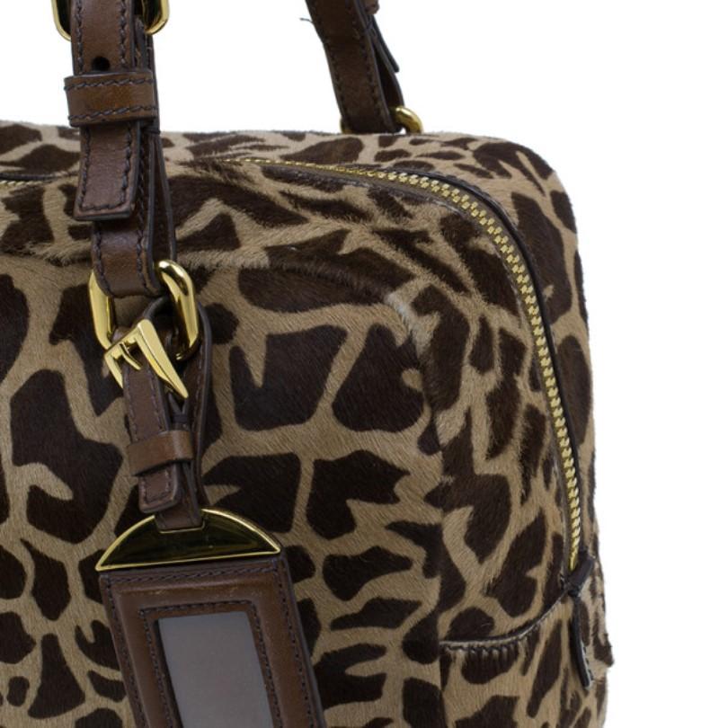 Prada Brown Animal Print Pony Hair Boston Bag 2