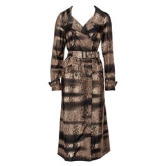 Prada Brown Animal Printed Synthetic Belted Double Breasted Trench Coat M