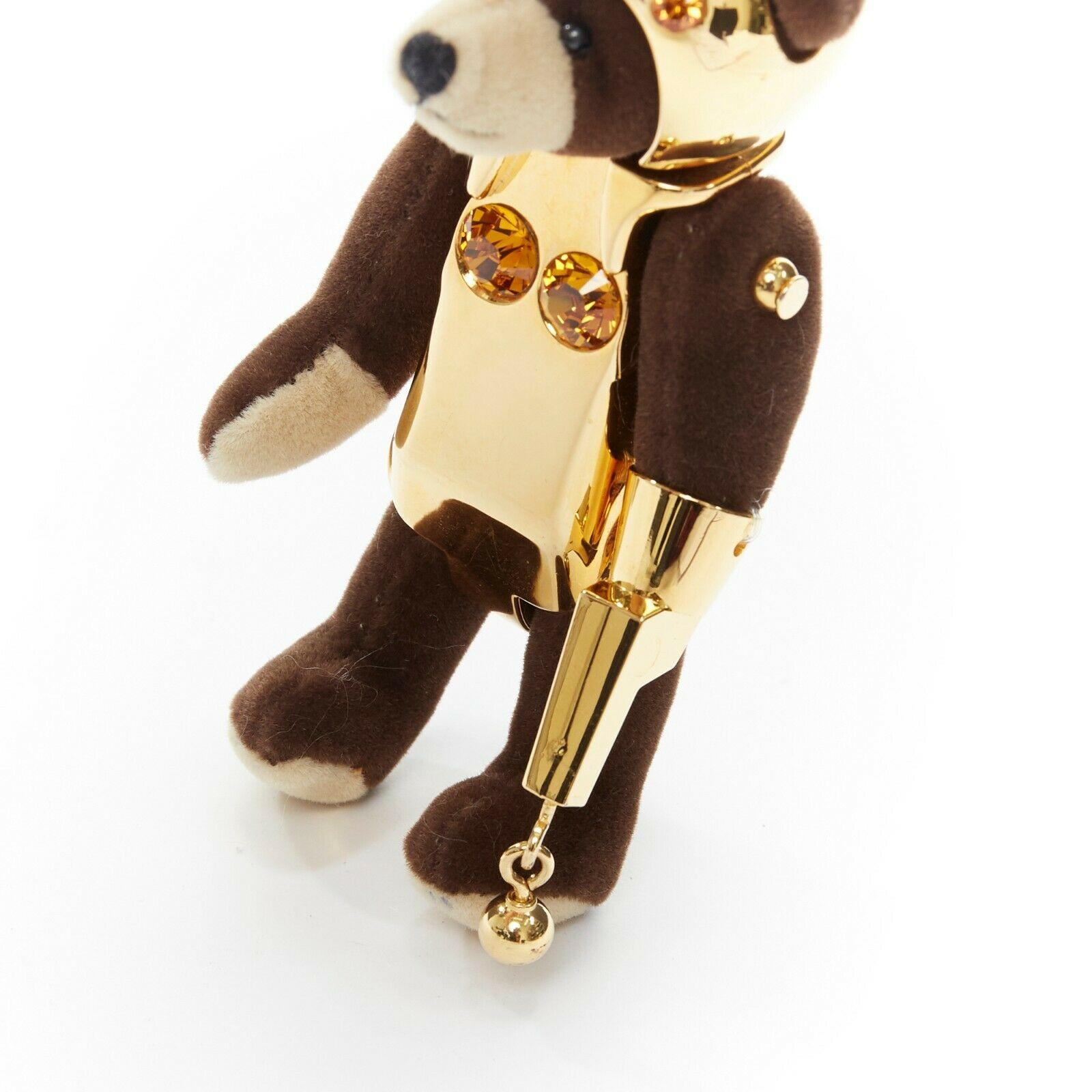 Brown PRADA brown bear gold robot yellow crystal keyring keychain charm