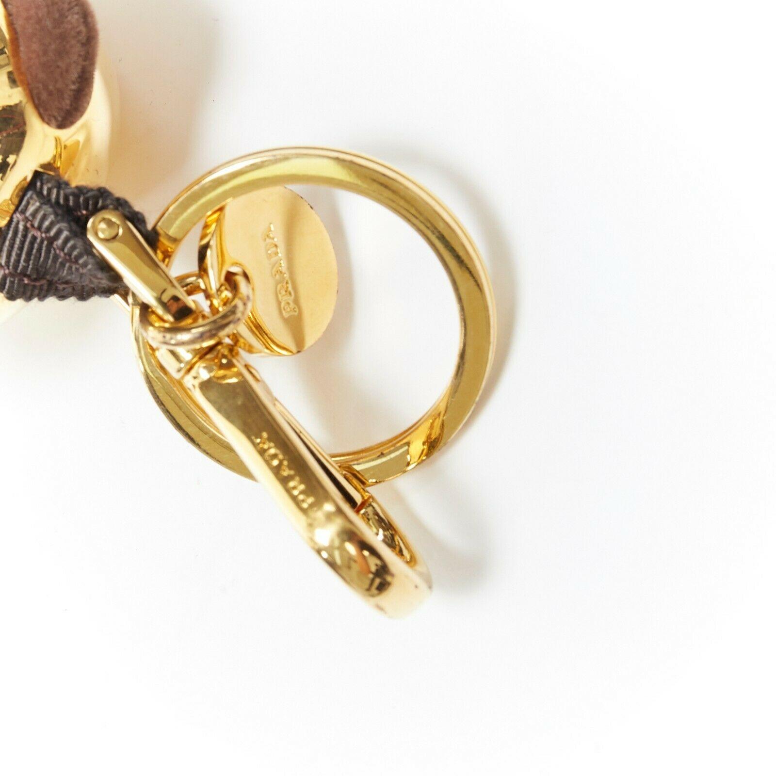 Women's PRADA brown bear gold robot yellow crystal keyring keychain charm