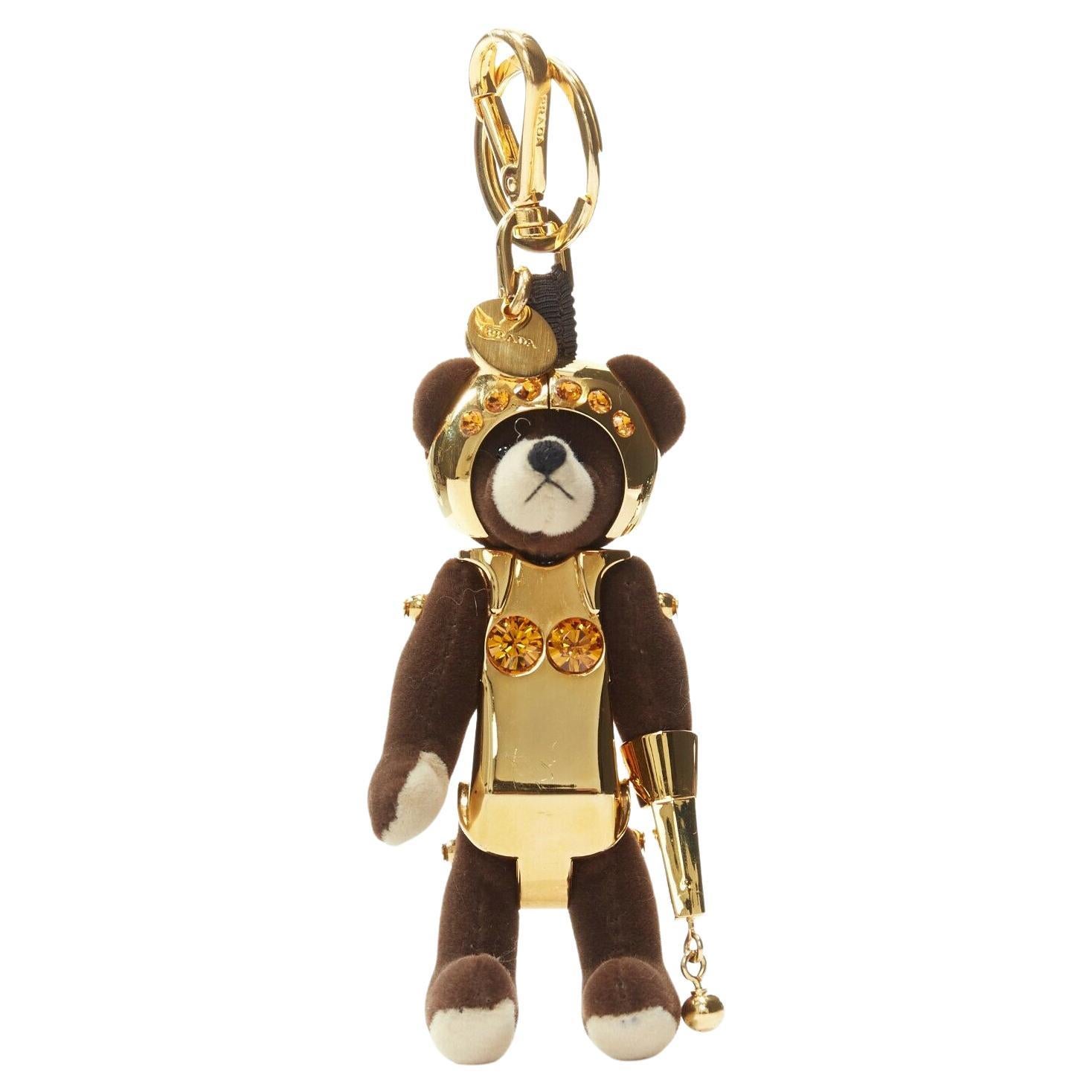 PRADA brown bear gold robot yellow crystal keyring keychain charm