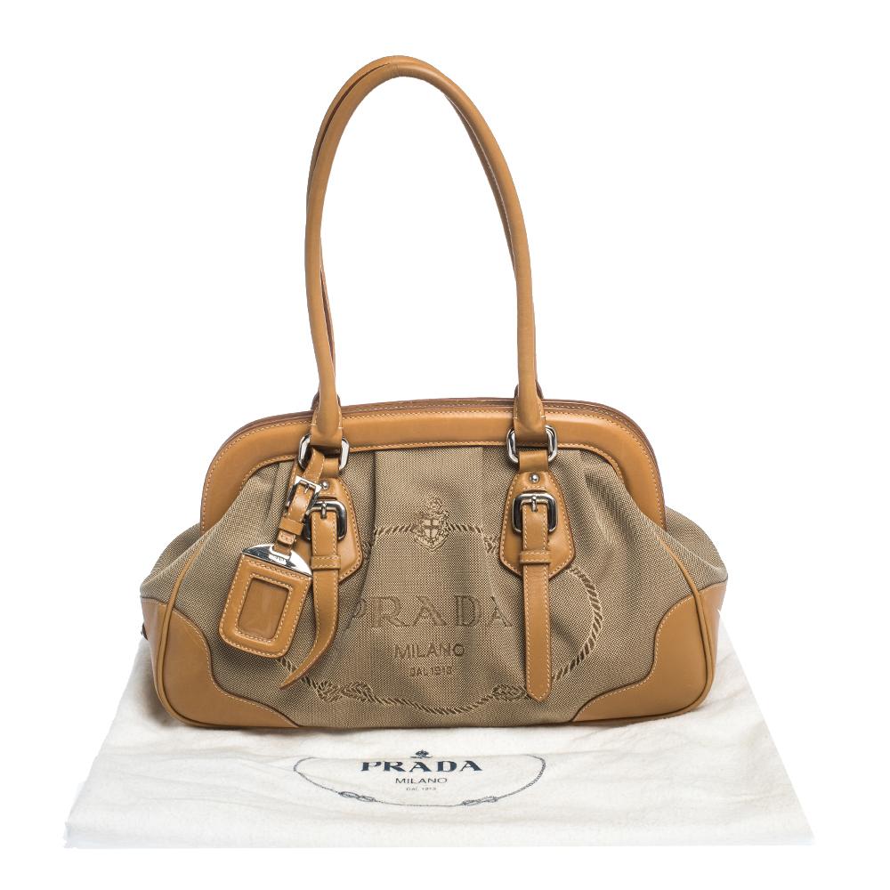 Prada Brown/Beige Canvas and Leather Frame Doctor Satchel 5