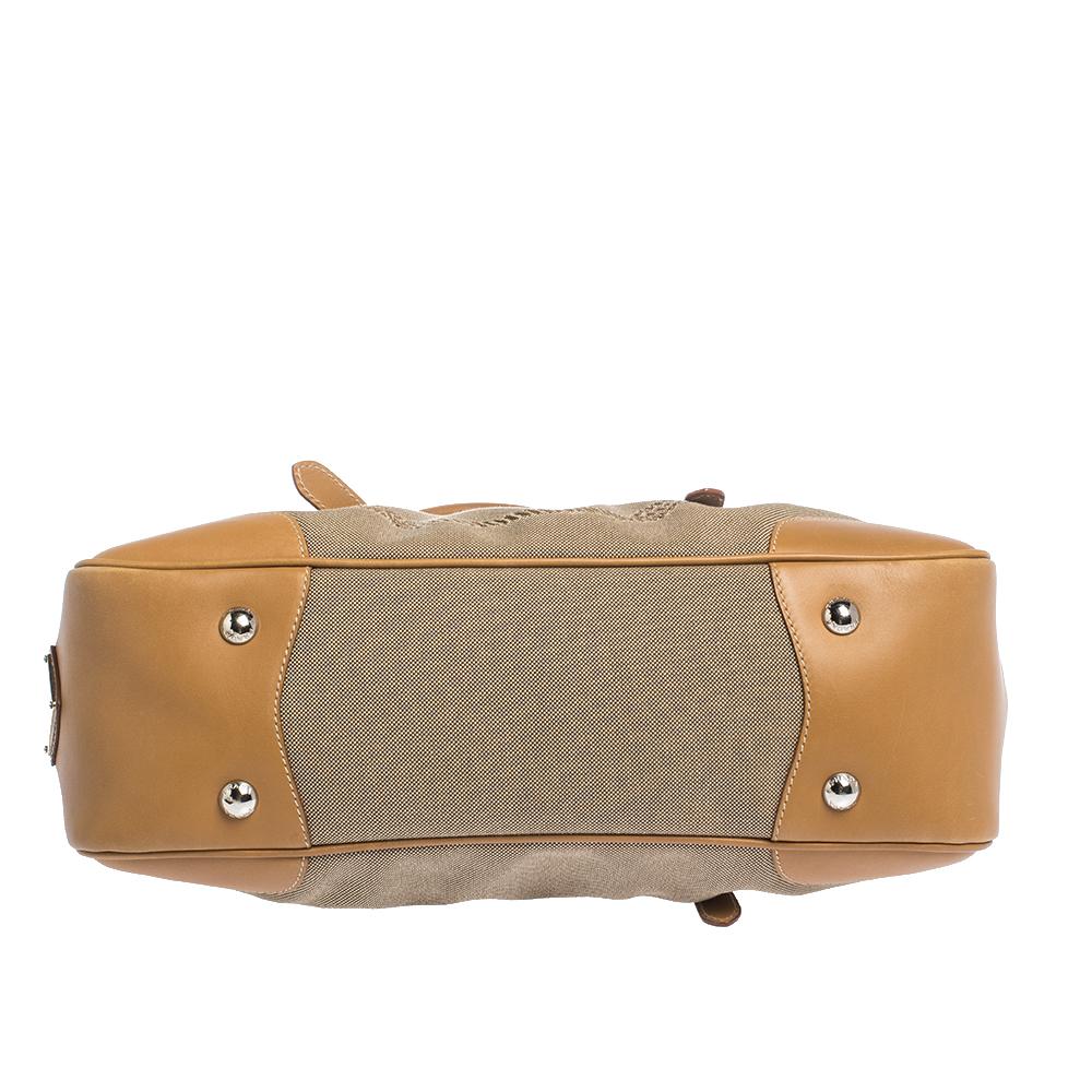Prada Braun/Beige Canvas und Lederrahmen Doctor Satchel 1
