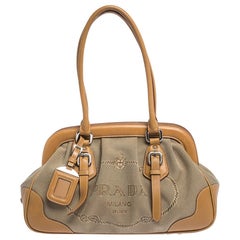 Prada Brown/Beige Canvas and Leather Frame Doctor Satchel