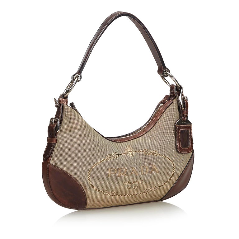 Prada Brown Beige Canvas Fabric Canapa Shoulder Bag Italy For Sale at ...