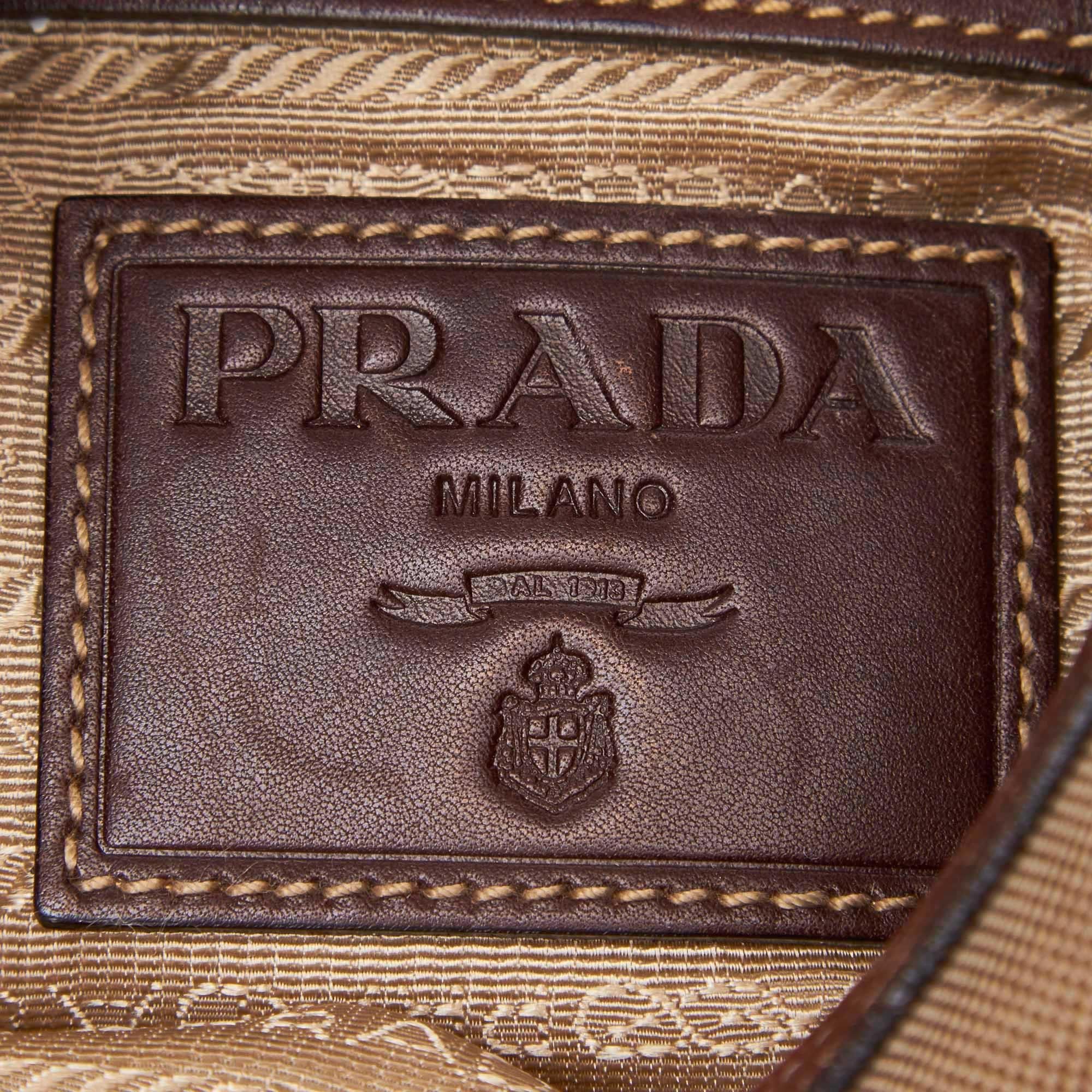 Prada Brown Beige Canvas Fabric Canapa Shoulder Bag Italy For Sale 1