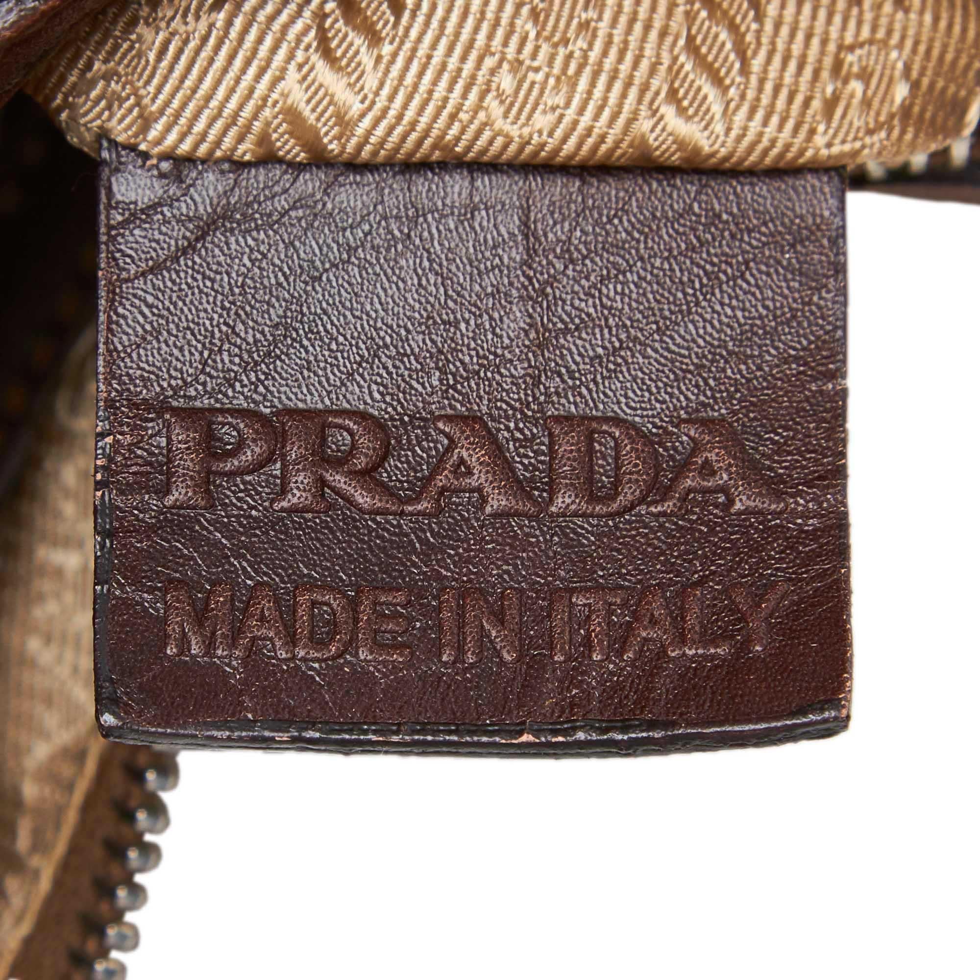 Prada Brown Beige Canvas Fabric Canapa Shoulder Bag Italy For Sale 2