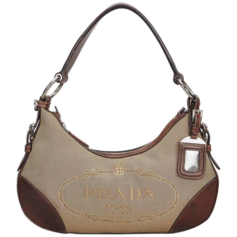 Prada Brown Beige Canvas Fabric Canapa Shoulder Bag Italy For Sale at ...