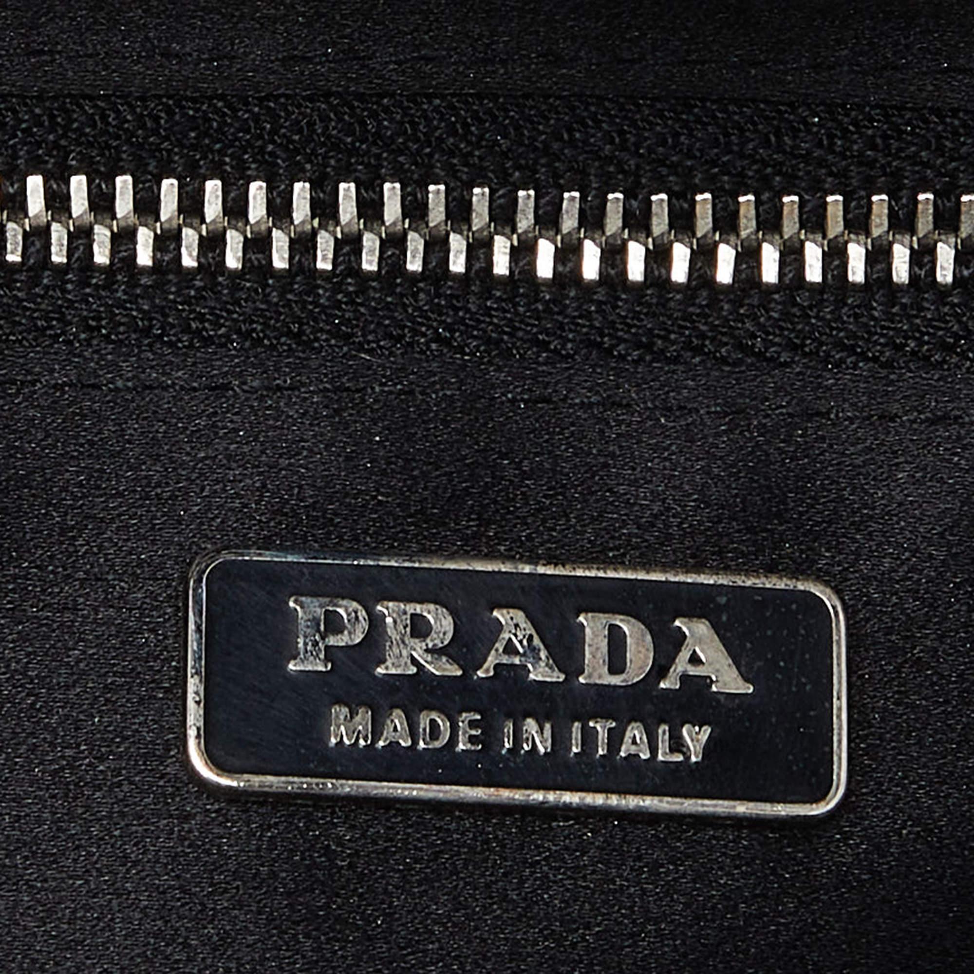 Prada Brown/Beige Embroidered Fabric Frame Clutch 1