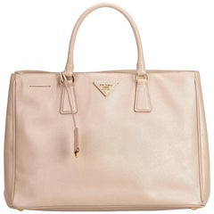 Prada Brown Beige Leather Saffiano Galleria Handbag Italy w/ Dust Bag