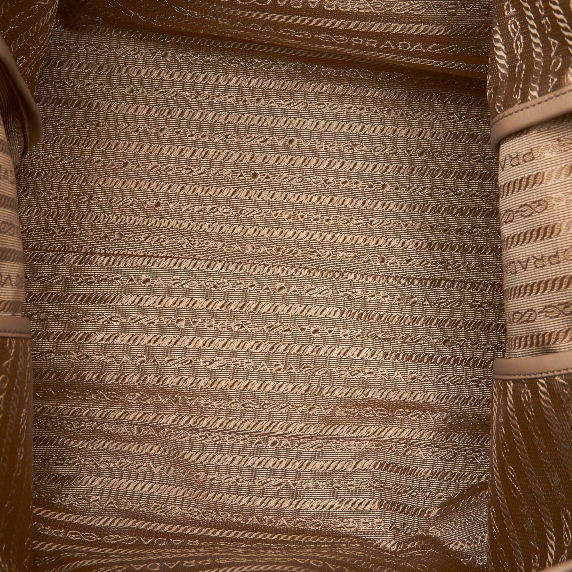 Prada Brown Beige Leather Vitello Daino Tote Bag Italy w/ Dust Bag For Sale 1