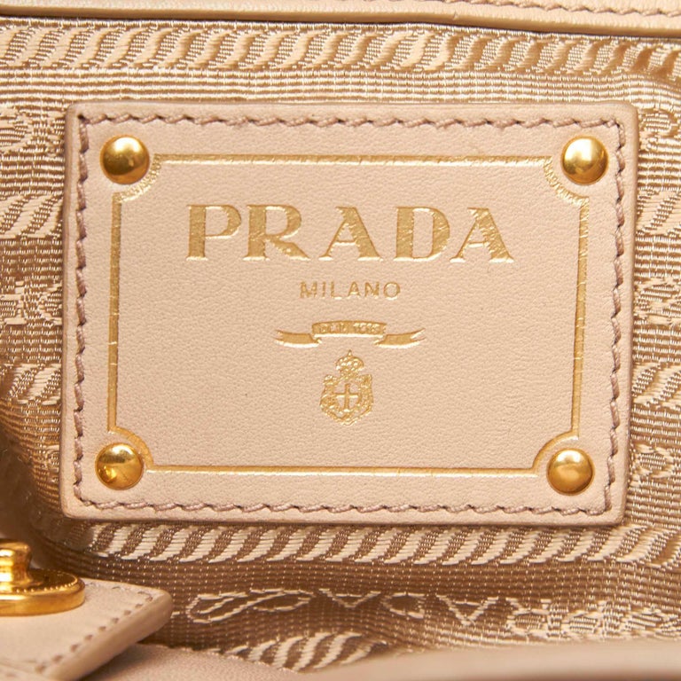 Prada Brown Beige Leather Vitello Daino Tote Bag Italy W Dust Bag For Sale At 1stdibs