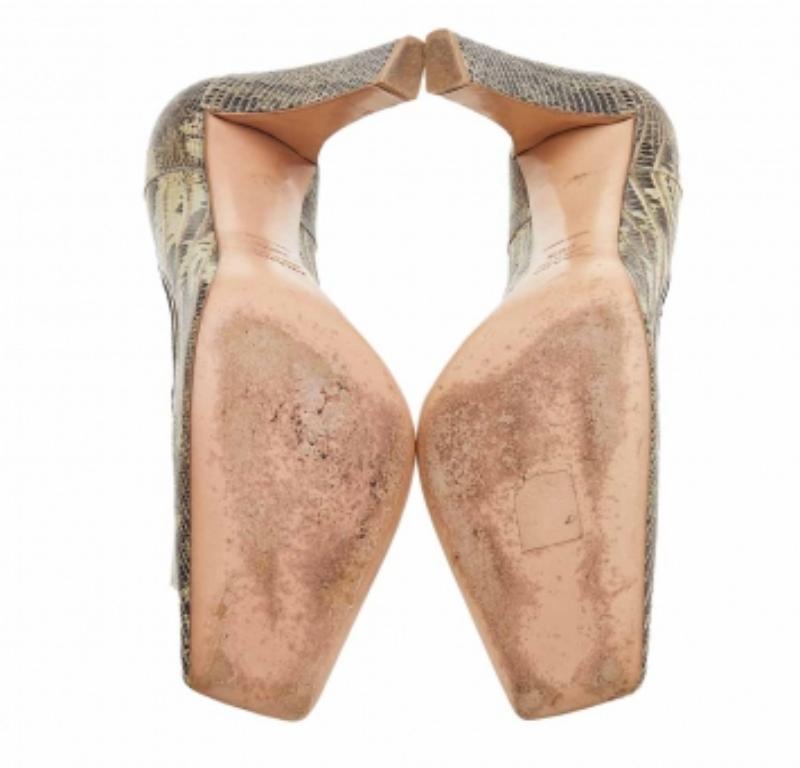 Prada Brown/Beige Lizard Leather Embellished Pumps Size 38.5 For Sale 4