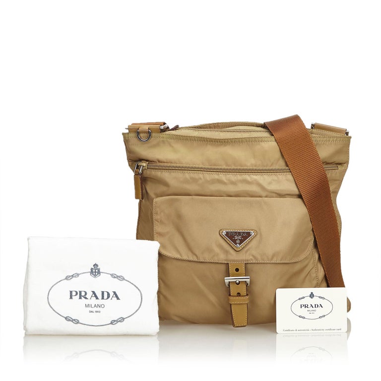 Prada Brown Beige Nylon Fabric Crossbody Bag Italy For Sale at 1stdibs