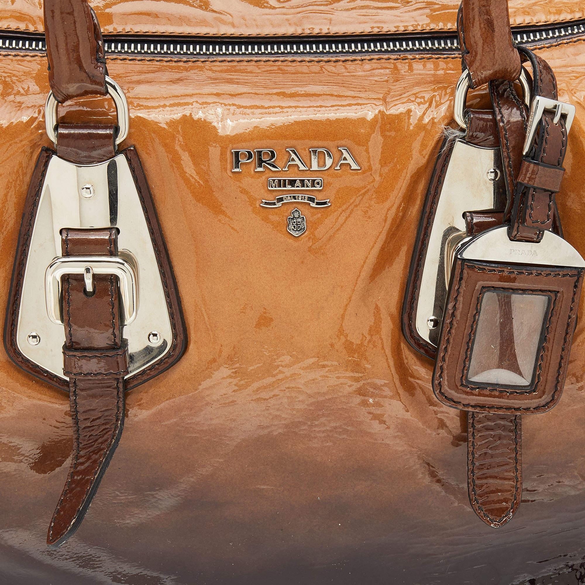 Prada Brown/Beige Ombre Patent Leather Sfumata Satchel 5
